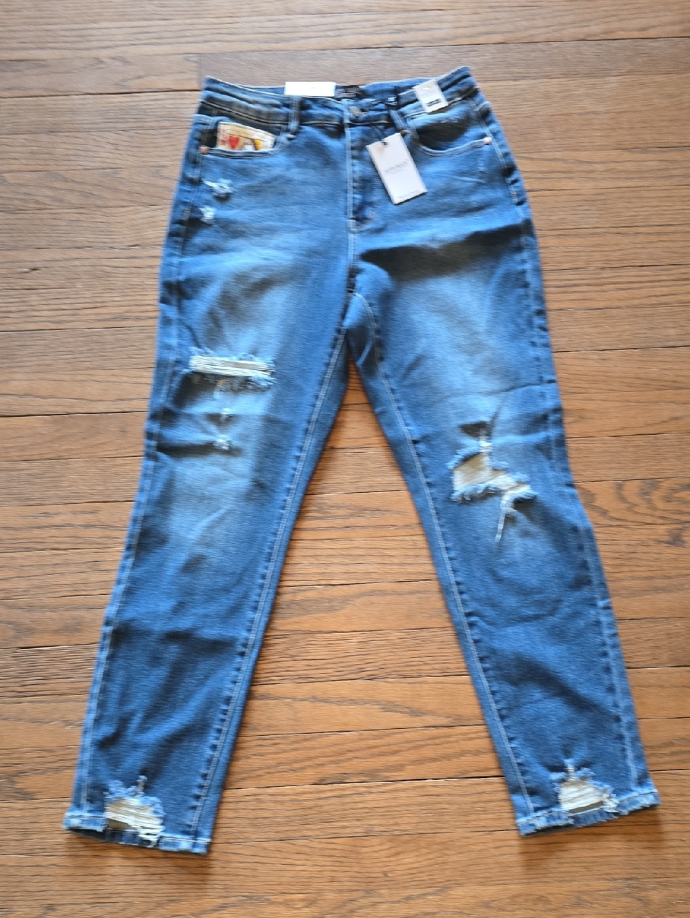 Distressed Boyfriend Jeans in Blue -Queen Of Hearts Women